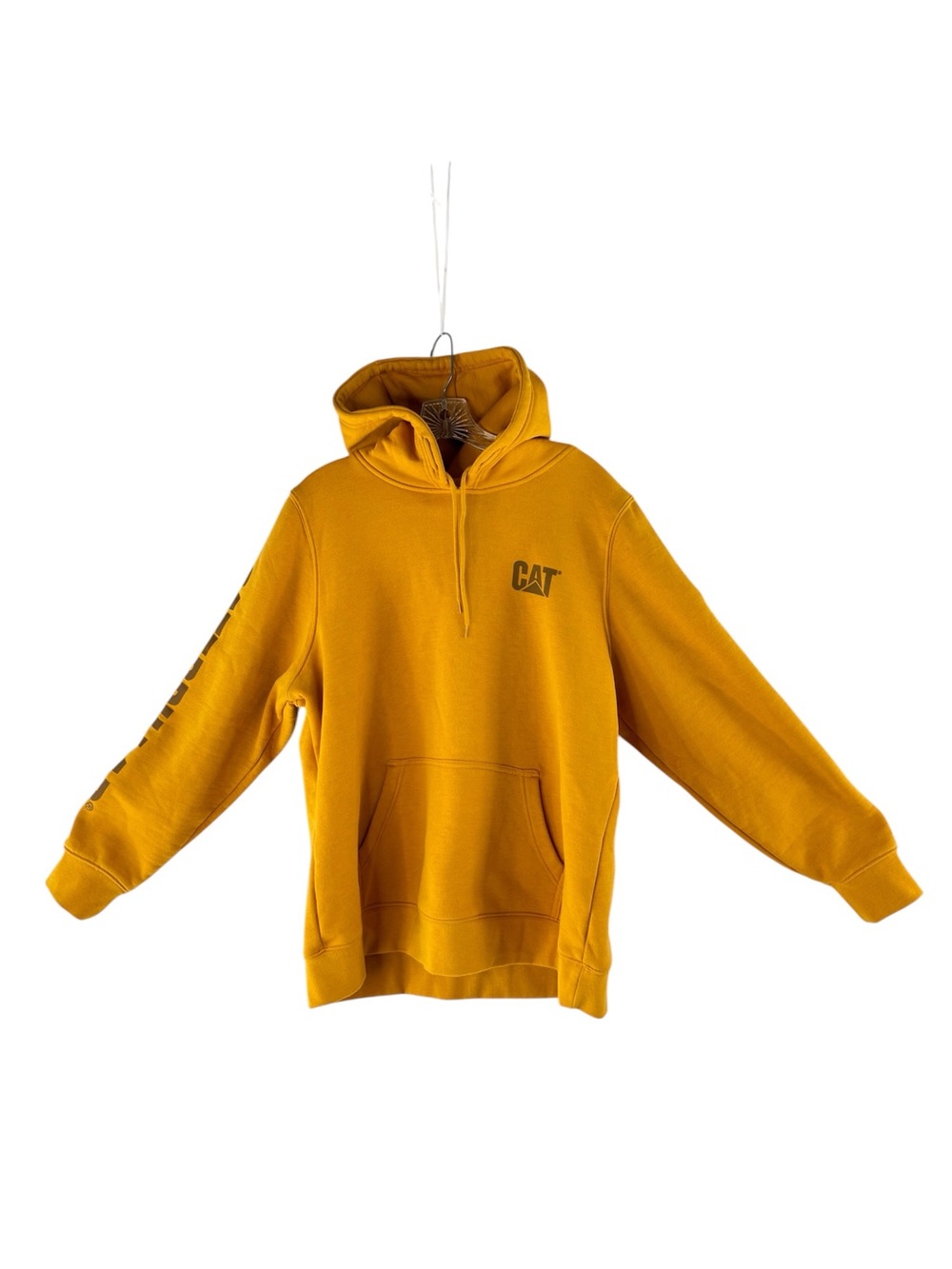 Caterpillar Mustard Yellow Trademark Banner Pullover Hoodie with Sleeve Logo
